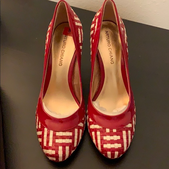 Arturo Chiang Shoes - Red and white leather grid heels 8 Arturo Chiang Shoes - Red and white leather grid heels 8